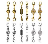 Magnétique Fermoir à Homard pour la Fabrication de DIY Bijoux de Bracelet et de Collier, Style de Boule de Strass, Cylindrique et Tonalité de Balle Fermoir à Homard (Argent et Or) 12 Pièces