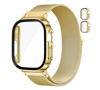 Magnétique Métal Bracelets+Coque pour Apple Watch SE/2 Bracelet 40mm 42mm 41mm 44mm 46mm 45mm 49mm Femme/Homme,Acier Inoxydable Metal Boucle Milanais+Case pour iWatch Series 10 9 8 7 6 5 4 Ultra/2