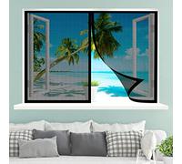 Magnétique Moustiquaire, 140 x 115 cm Aimantée Auto-AdhéSif en Maille, Puissants Aimants pour Salon Cuisine Baie Vitree, Noir
