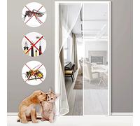 Magnétique Moustiquaire, 140x190cm Porte Rideau Fermeture Automatique Maille Ultra Fine Installation sans Outil Facile pour Enfants et Animaux Blanche