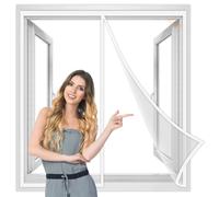 Magnétique Moustiquaire Fenetre Anti Insecte Fenetre Rideau 180x215 cm, avec Aimant Laissez Entrer l'air Frais Fermeture Automatique Facile à Installer Sans Perçage Blanc, Renforcés