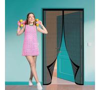 Magnétique Moustiquaire Porte 145 x 185 cm Respirantes, Maille Ultra Fine Rideau Anti Moustique pour Porte de Balcon Patio, Noir