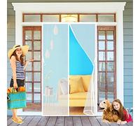 Magnétique Moustiquaire Porte, 175 x 210 cm Rideaux Anti Mouche avec Bandes Magnétiques, Fermeture Automatique Aimant pour Porte ou Fenêtres, Blanc