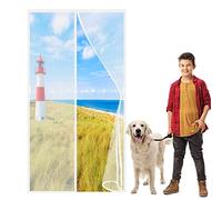Magnétique Moustiquaire pour Porte, 250 x 200 cm Rideaux Anti Mouche avec Bandes Magnétiques, avec Bande Scratch Sans Perçage pour Porte ou Fenêtres, Blanc