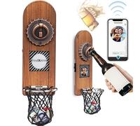 Magnétique Ouvre Bouteille Mural en Bois, Decapsuleur Mural Biere Vintage, Décapsuleur Original avec Cap Catcher, Accessoire Bar Exterieur, Biere Cadeau Homme pour Papa, Amie et Collègue (Style 8)