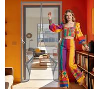 Magnétique Rideau de Porte 134 x 300 cm Fermeture Automatique, Sans Perçage Moustiquaire Magnétique pour Portes Se Ferme Tout Seul pour Balcon, Cave et Terrasse, Gris