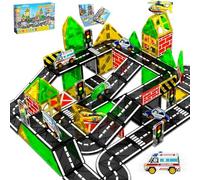 Magnetische Bloc de construction magnétiques 50 pièces avec véhicules | Créez votre route urbaine idéale incluant ambulance, camion de pompiers et voiture de police | Convient aux enfants de 3 à 8 ans