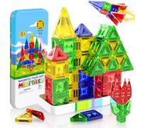 Magnetopia Mini Jeu de Magnetic Tiles 40 Pièces - Coffret de Voyage Compact avec Animaux & Véhicules, Jouet Magnétique Créatif pour Enfants à Partir de 3 Ans, Idéal pour Les Déplacements