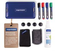 magnetoplan Kit de qualité supérieure pour tableau blanc - Accessoires pour tableau blanc dans une boîte en métal pratique - Emballage compact - Accessoires pour tableau blanc avec marqueurs pour