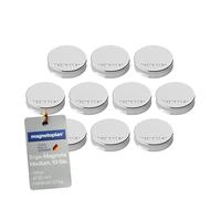 magnetoplan Lot de 10 aimants ergo, taille M, Ø x H 30 x 8 mm, argentés, forte adhérence de 0,7 kg, pour réfrigérateur, tableau blanc, tableau magnétique