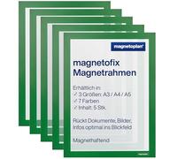 magnetoplan Magnetofix Lot de 5 cadres magnétiques auto-adhésifs A4 - Porte-documents magnétique étanche pour signalisation, cadre magnétique pliable - Vert