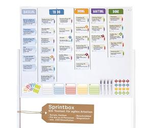 magnetoplan Sprintbox | Le kit d'outils pour le travail agile | Comprend 255 pièces | Contient tout ce dont votre équipe de projet a besoin pour se lancer dans Scrum ou Kanban | Utilisation immédiate