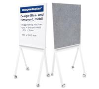 magnetoplan Tableau design en verre et affichage mobile blanc - Tableau blanc magnétique + tableau d'affichage - Tableau mobile double face - Mur magnétique sur roulettes - Surface en verre de qualité