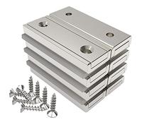 Magnetpro 8 pièces Aimants rectangulaires 20 KG force 40 x 13,5 x 5 mm avec trou fraisé et capsule, aimant en pot ménager et industriel avec vis