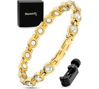 MagnetRX® Bracelet Magnétique Femme - Bracelet Magnétique Surpuissant et Élégant en Acier Inoxydable avec Cristaux - Bijou Aimanté Haut de Gamme, 16 Aimants Puissants (56 000 Gauss) - Réglable (Or)