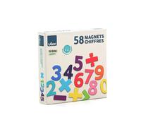 Vilac - Magnets en bois - 58 chiffres et signes - Taille adaptée aux petites mains - Couleurs pop