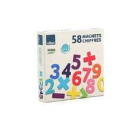 Vilac - Magnets en bois - 58 chiffres et signes - Taille adaptée aux petites mains - Couleurs pop