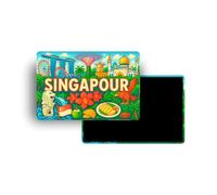 Magnets Frigo - 150 Pays au Choix - Souvenirs Touristiques Pays du Monde - Aimants Décoratifs Réfrigérateur - Cadeau Voyage - Style Traditionnel - 5,4 x 7,8 cm - 1 Unité (Singapour)
