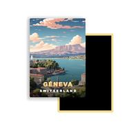 Magnets Frigo Villes du Monde - 300 Modèles aux Choix - Aimants Réfrigérateur - Souvenirs Touristiques - Cadeau Original - 5,4 x 7,8 cm - 1 Unité (Geneva)