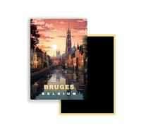 Magnets Frigo Villes du Monde - 300 Modèles aux Choix - Aimants Réfrigérateur - Souvenirs Touristiques - Cadeau Original - 5,4 x 7,8 cm - 1 Unité (Bruges)