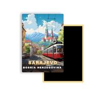 Magnets Frigo Villes du Monde - 300 Modèles aux Choix - Aimants Réfrigérateur - Souvenirs Touristiques - Cadeau Original - 5,4 x 7,8 cm - 1 Unité (Sarajevo)
