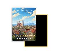Magnets Frigo Villes du Monde - 300 Modèles aux Choix - Aimants Réfrigérateur - Souvenirs Touristiques - Cadeau Original - 5,4 x 7,8 cm - 1 Unité (Cluj-Napoca)