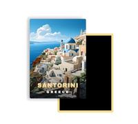 Magnets Frigo Villes du Monde - 300 Modèles aux Choix - Aimants Réfrigérateur - Souvenirs Touristiques - Cadeau Original - 5,4 x 7,8 cm - 1 Unité (Santorini)