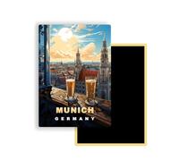 Magnets Frigo Villes du Monde - 300 Modèles aux Choix - Aimants Réfrigérateur - Souvenirs Touristiques - Cadeau Original - 5,4 x 7,8 cm - 1 Unité (Munich)