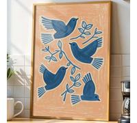 Magnifique affiche murale sur toile représentant un oiseau en vol et des feuilles, idéale pour la décoration du salon, de la chambre, du bureau ou de la maison (40 x 60 cm / Toile tendue sur châssis).