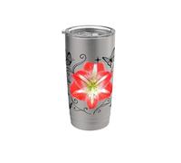 Magnifique Amaryllis rouge et papillons sur fond blanc Mania Gobelet isotherme en acier inoxydable double paroi