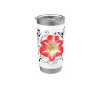 Magnifique Amaryllis rouge et papillons sur fond blanc Mania Gobelet isotherme en acier inoxydable double paroi