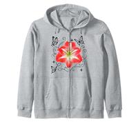Magnifique Amaryllis Rouge et Papillons sur Fond Blanc Mania Sweat à Capuche