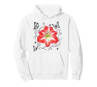 Magnifique Amaryllis Rouge et Papillons sur Fond Blanc Mania Sweat à Capuche