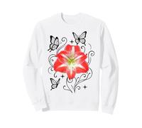 Magnifique Amaryllis Rouge et Papillons sur Fond Blanc Mania Sweatshirt