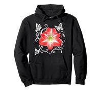 Magnifique Amaryllis Rouge et Papillons sur Formes Noires Mania Sweat à Capuche