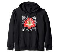 Magnifique Amaryllis Rouge et Papillons sur Formes Noires Mania Sweat à Capuche