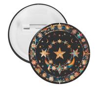Magnifique badge rond en métal avec étoiles et lune, broche légère pour sac à dos, épingles à boutons tendance pour chemises, vestes, châle, manteau, unisexe, 12PCS, Fer blanc, épingles rondes en