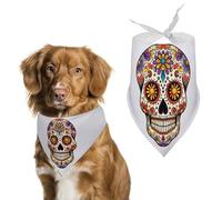Magnifique bandana pour chien en forme de tête de mort - Écharpe triangulaire lavable en polyester - Bandana mignon pour animaux de compagnie - Pour chiens et chats de taille moyenne et grande