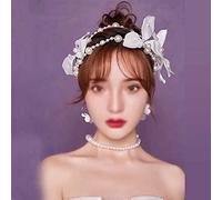 Magnifique bandeau à fleurs en fil de soie, boucles d'oreilles de rêve, accessoires de cheveux de mariage de style extérieur pour la mariée