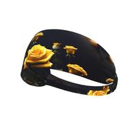 Magnifique bandeau de sport élastique imprimé roses jaunes : bandeau élastique pour la course à pied, la gym, le cyclisme, le yoga, le fitness et les voyages