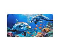 Magnifique bannière à suspendre avec imprimé de dauphins du monde sous-marin pour Halloween, fête de Noël - 90 x 180 cm - Toile de fond pour photographie, tapisserie murale pour toile de fond
