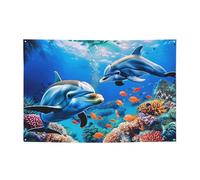 Magnifique bannière à suspendre avec imprimé de dauphins du monde sous-marin pour Halloween, fête de Noël - 120 x 180 cm - Toile de fond pour photographie, tapisserie murale pour toile de fond