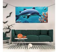 Magnifique bannière de fête avec imprimé dauphins du monde sous-marin, décoration de fête de Noël sur le thème du Nouvel An, décoration de fête de Noël.