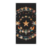 Magnifique bannière de porte avec étoiles et lune - 90 x 180 cm - Bannières de fête saisonnières - Panneau de bienvenue - Décoration verticale à suspendre pour porche, entrée, jardin