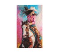 Magnifique bannière de vœux avec œillets pour décoration d'intérieur ou d'extérieur Motif cowgirl cheval/maison de jardin 91 x 152 cm