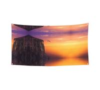 Magnifique bannière murale en tissu polyester imprimé coucher de soleil mer 180 cm x 90 cm