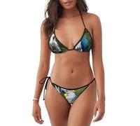 Magnifique bikini deux pièces imprimé cacatoès oiseau fleur pour femme maillot de bain plage piscine été aventure imperméable, noir, XX-Large
