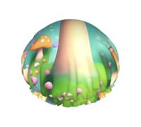 Magnifique bonnet de douche imprimé petits champignons - Bonnet de bain double couche réutilisable - Bonnet de douche respirant pour voyage, hôtel et utilisation à la maison