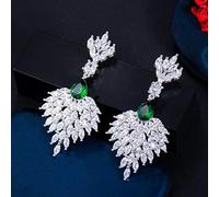 Magnifique boucles d'oreilles en plumes vertes de zircone cubique verte pour femmes