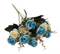 Magnifique bouquet de 12 roses artificielles en soie parfaitement conçu pour une décoration élégante de chambre (bleu clair)